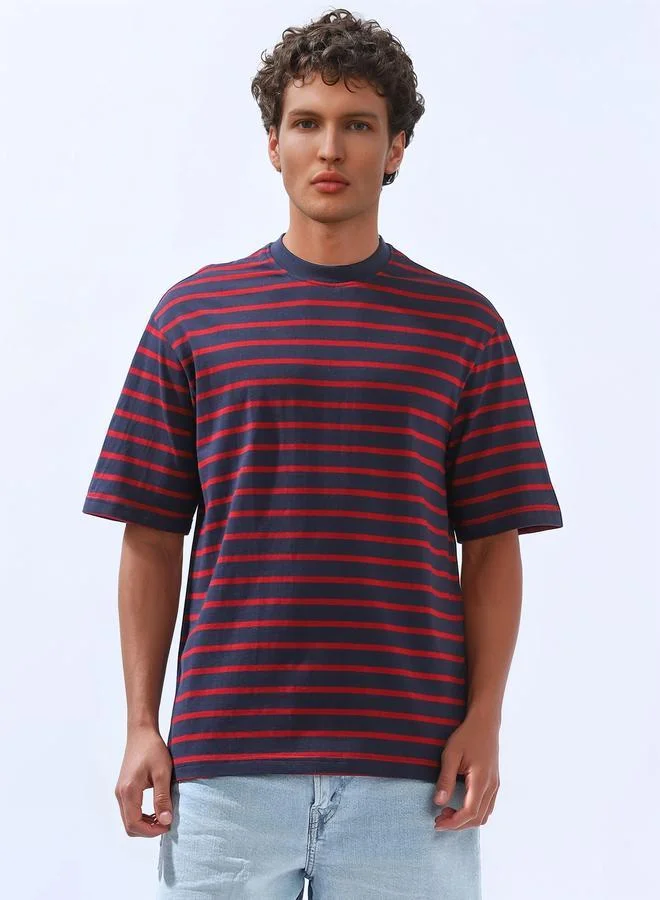 هاي ستار تيشيرت رجالي مخطط قطن 1% بقصة مريحة